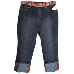 NWT Coldwater Creek Women's Black Mid-Rise Ribbon Trim Cropped Jeans Size 16P